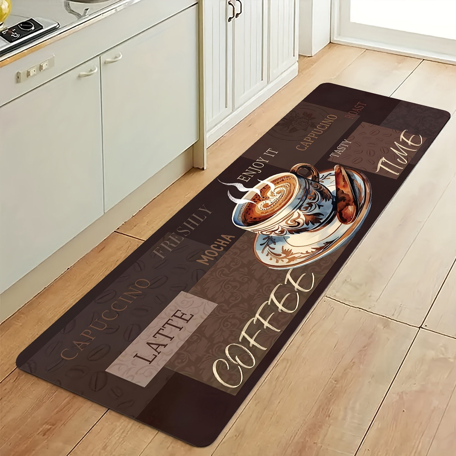 Home Bathroom Break - 1PC Coffee Break Delightห้องครัวพรมกันลื่นประตูPop Designพรมห้องน้ําพรมพรมสําหรับอ่างล้างจานซักรีดDecor