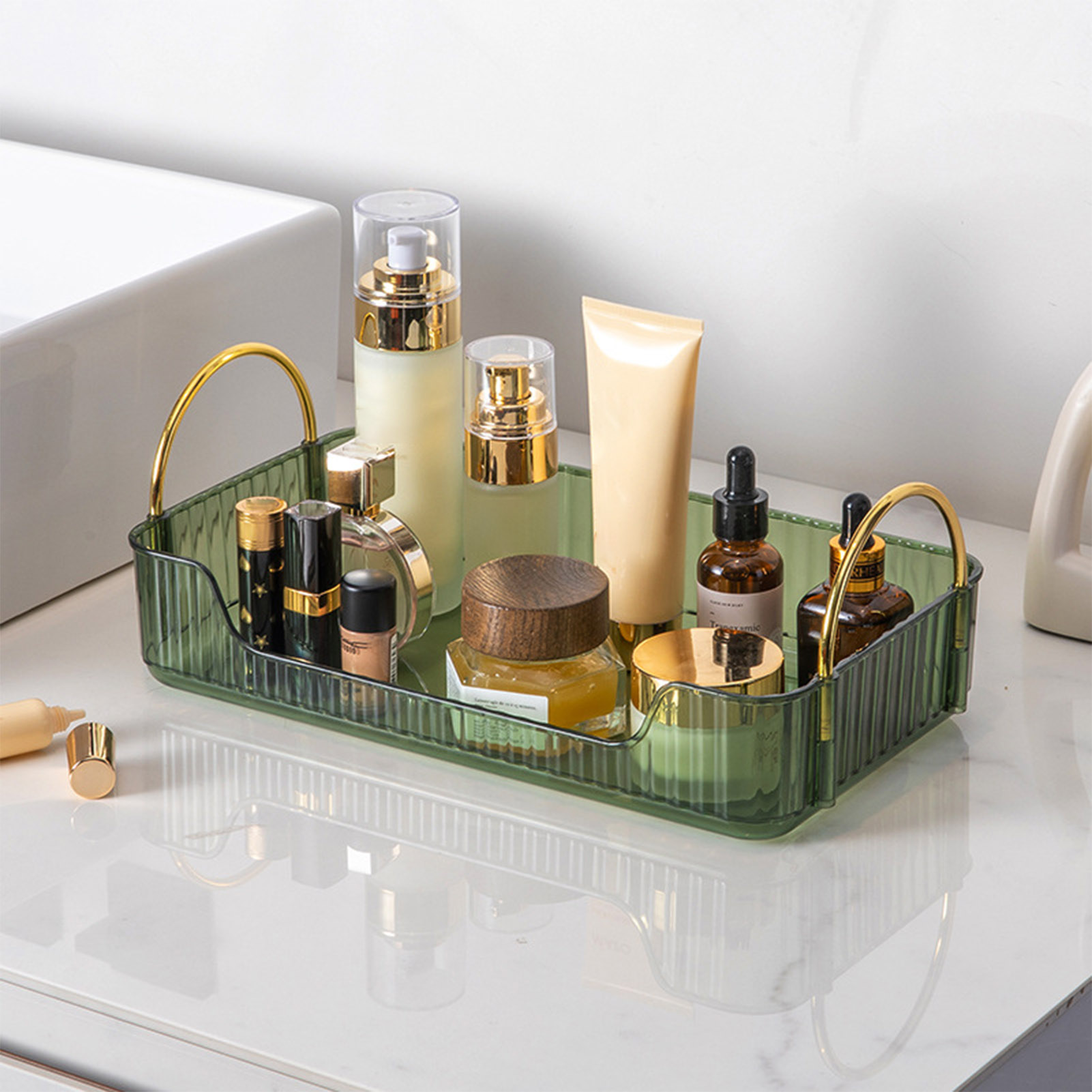 Home Bathroom Gadgets - ชั้นวางของในห้องน้ำ อะคริลิคหรูหรา สำหรับเก็บเครื่องประดับ เครื่องสำอาง ผลิตภัณฑ์ดูแลผิว อุปกรณ์จัดแต่งทรงผม
