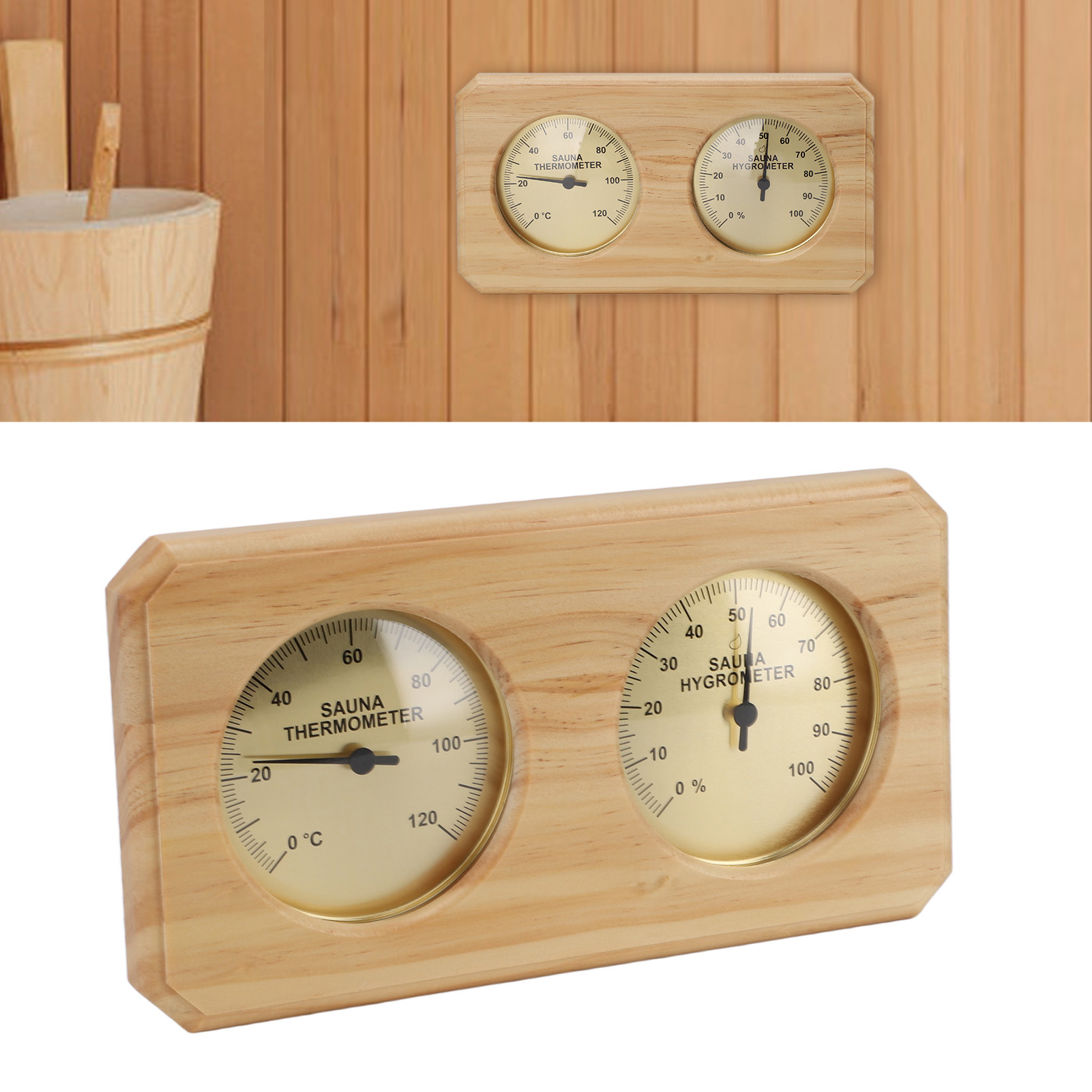 Home Bathroom Sauna - เครื่องวัดอุณหภูมิและความชื้นแบบคู่ติดผนัง 2 in 1 ไม้ซาวน่าเครื่องวัดอุณหภูมิเครื่องวัดความชื้นสําหรับห้องซาวน่าของโรงแรม