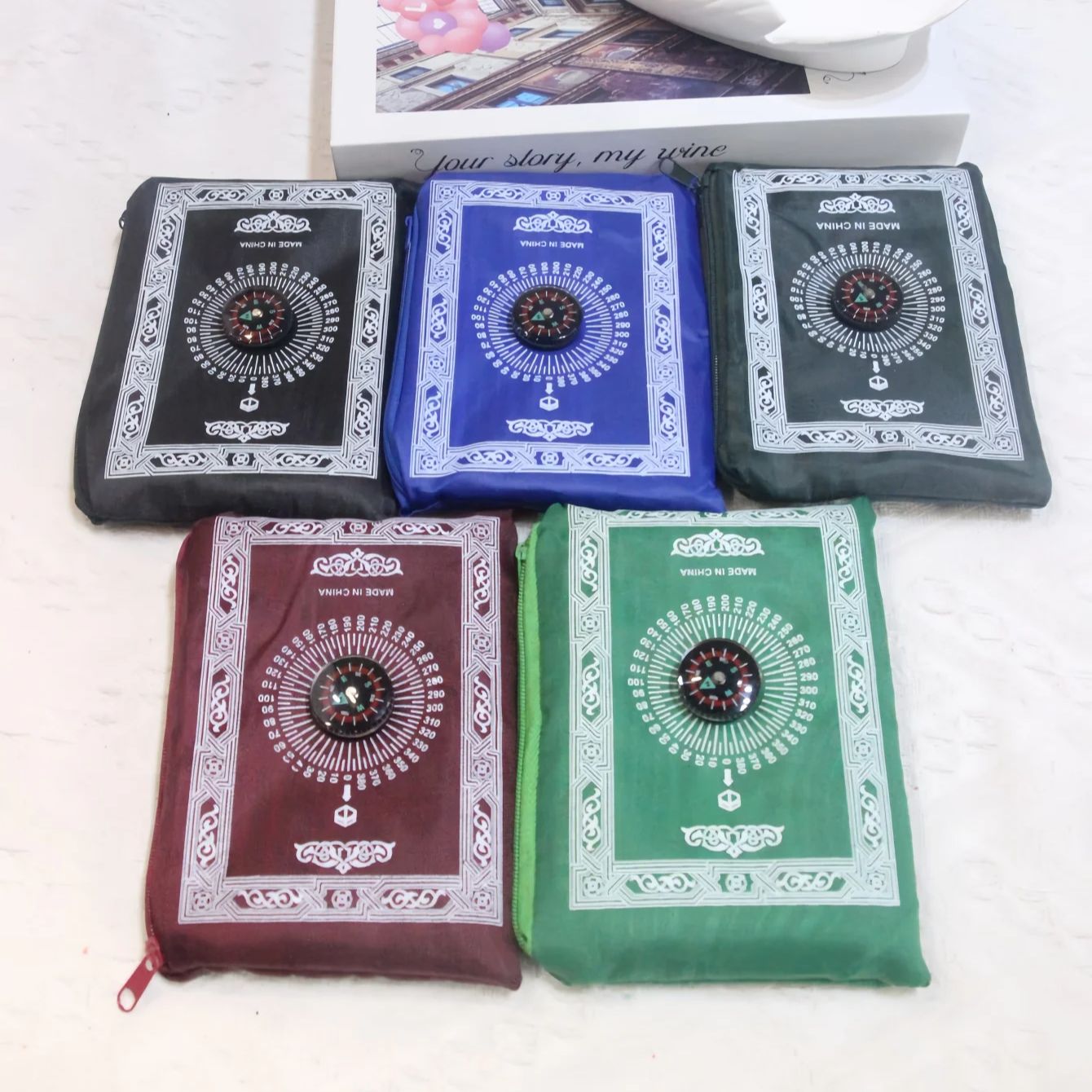 Home Bathroom Carpet - พรมละหมาดแบบพกพา 5 ชิ้น พร้อมเข็มทิศ แผ่นรองนั่งสำหรับชาวมุสลิม ป้องกันน้ำ