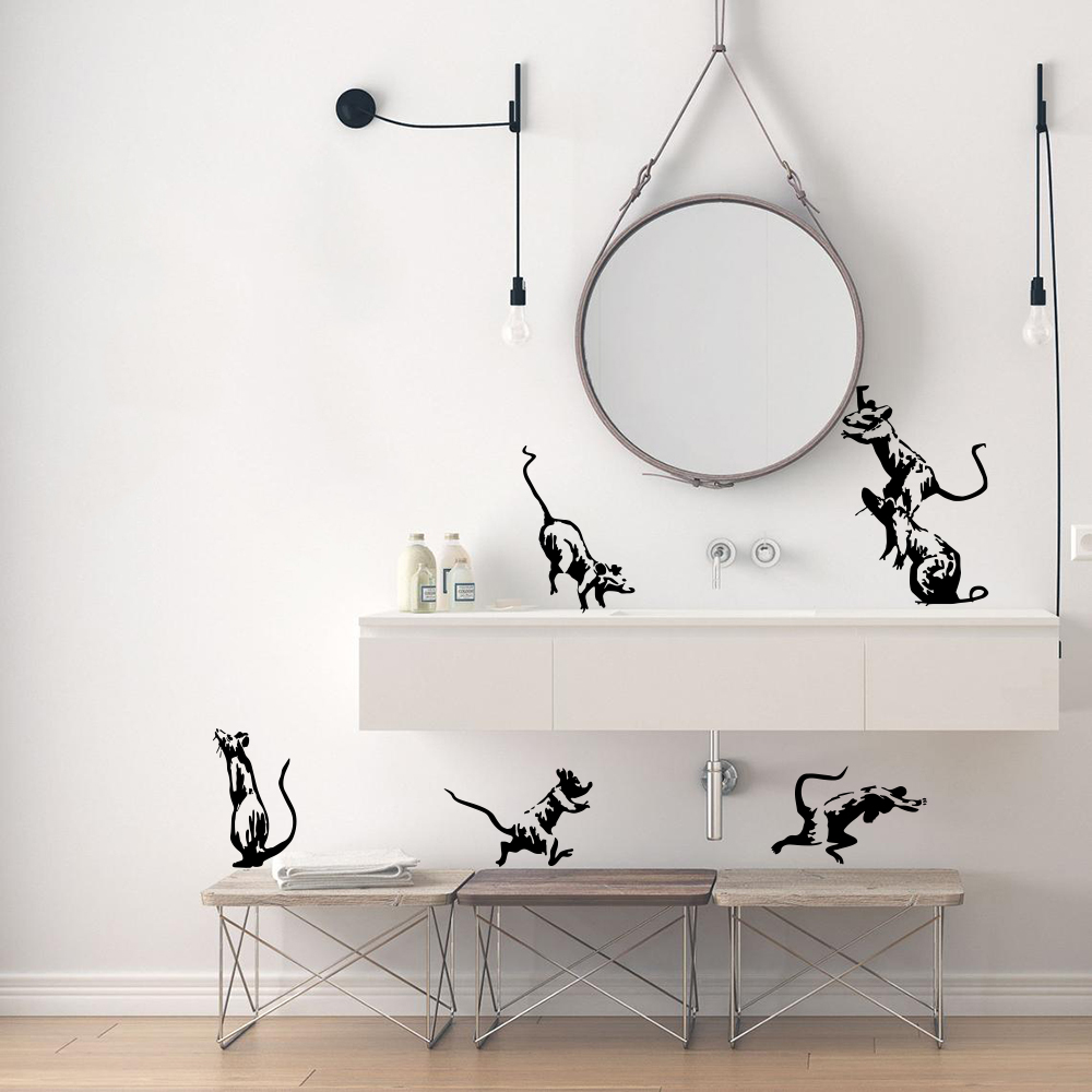 Home Bathroom Window - 5Pcs Banksy ห้องน้ำหนูสติ๊กเกอร์ติดผนังห้องน้ำ Showeroom เมาส์ Street