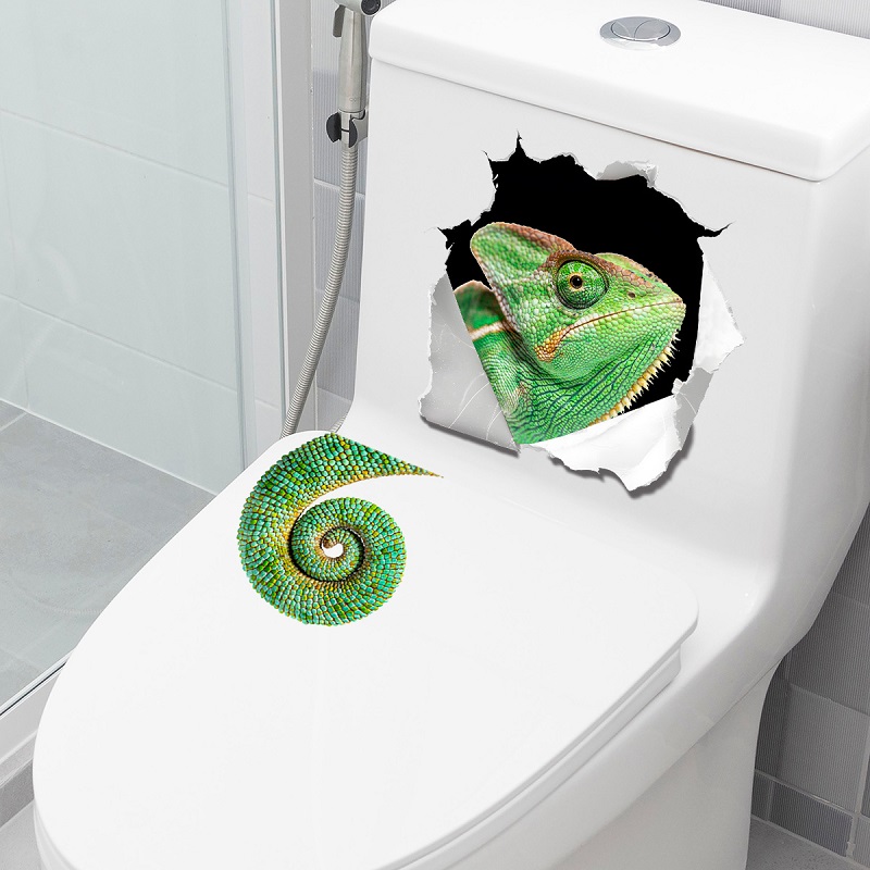 Home Bathroom Break - สติ๊กเกอร์ติดผนังรูปจิ้งจกสุดเก๋ ตกแต่งห้องน้ำ ของตกแต่งบ้าน สติ๊กเกอร์ติดผนังรูปจิ้งจกสีเขียว วัสดุ PVC