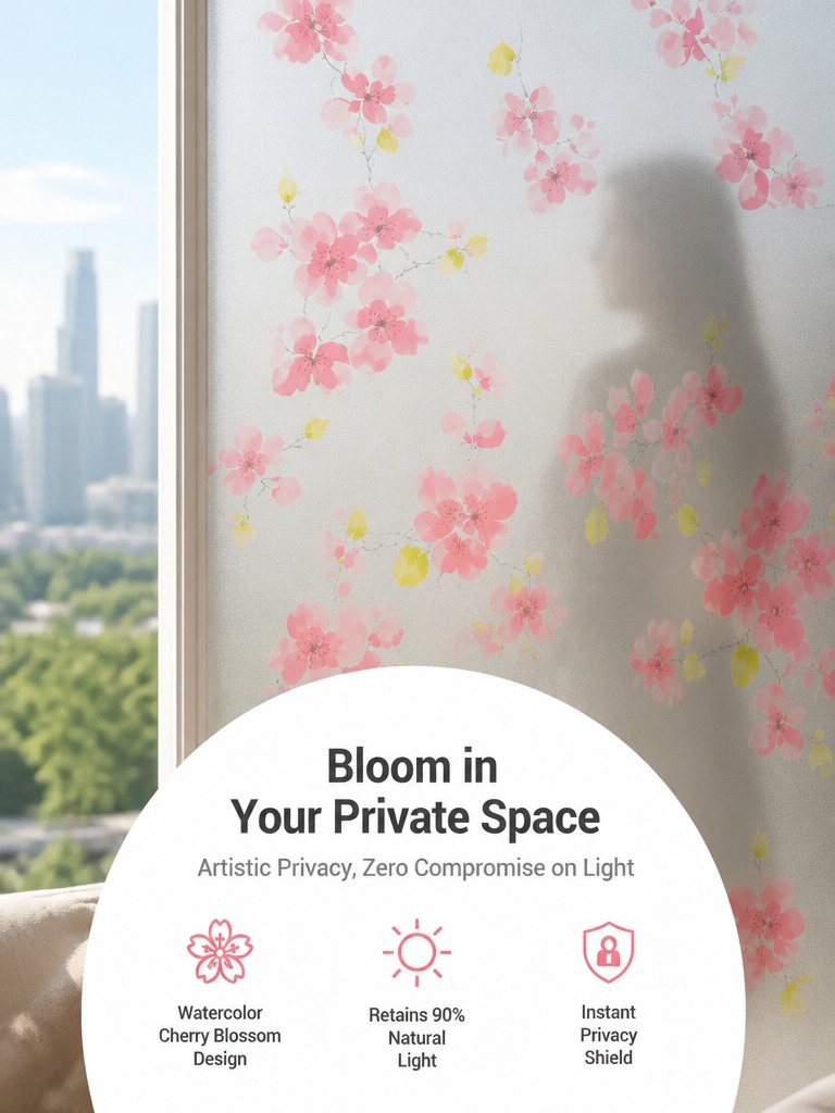 Home Bathroom Window - ฟิล์มติดกระจกฝ้าแบบโปร่งแสง ป้องกันแสง UV ควบคุมความร้อน ไม่ต้องใช้กาว ถอดออกได้