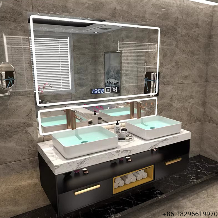 Bathroom Cabinet Mirror - ตู้กระจกห้องน้ำอัจฉริยะพร้อมไฟ LED ขนาดใหญ่ ดีไซน์หรูหรา พร้อมอ่างล้างหน้า สำหรับห้องน้ำสมัยใหม่