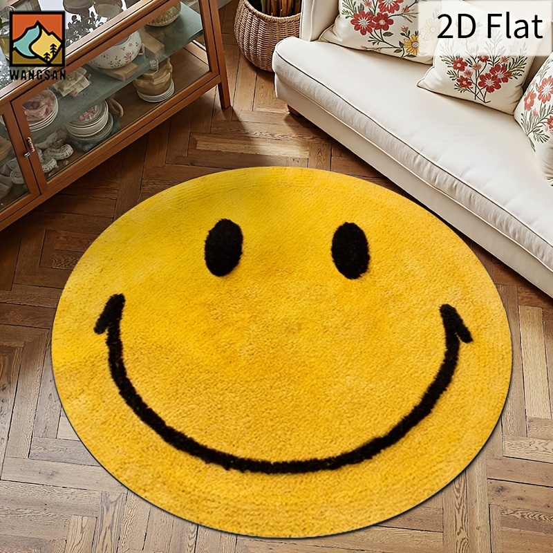 Home Bathroom Rugs - พรมผ้าสักหลาดทรงกลม 2 มิติ ลายหน้ายิ้ม พรมปูพื้นนุ่ม ตกแต่งบ้าน