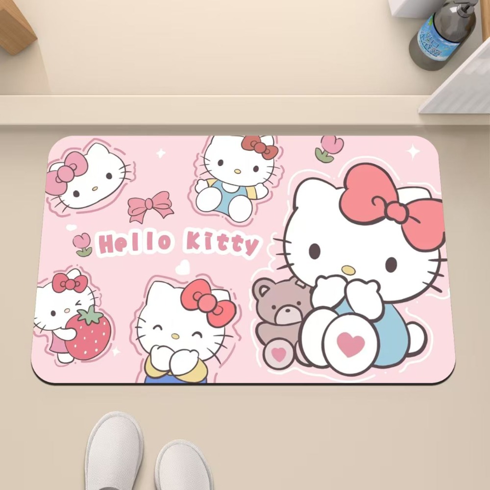 Non Slip Bath Mat - แผ่นรองกันลื่นดูดซับน้ำแห้งเร็วลายเฮลโล คิตตี้ สำหรับห้องน้ำและห้องอาบน้ำ
