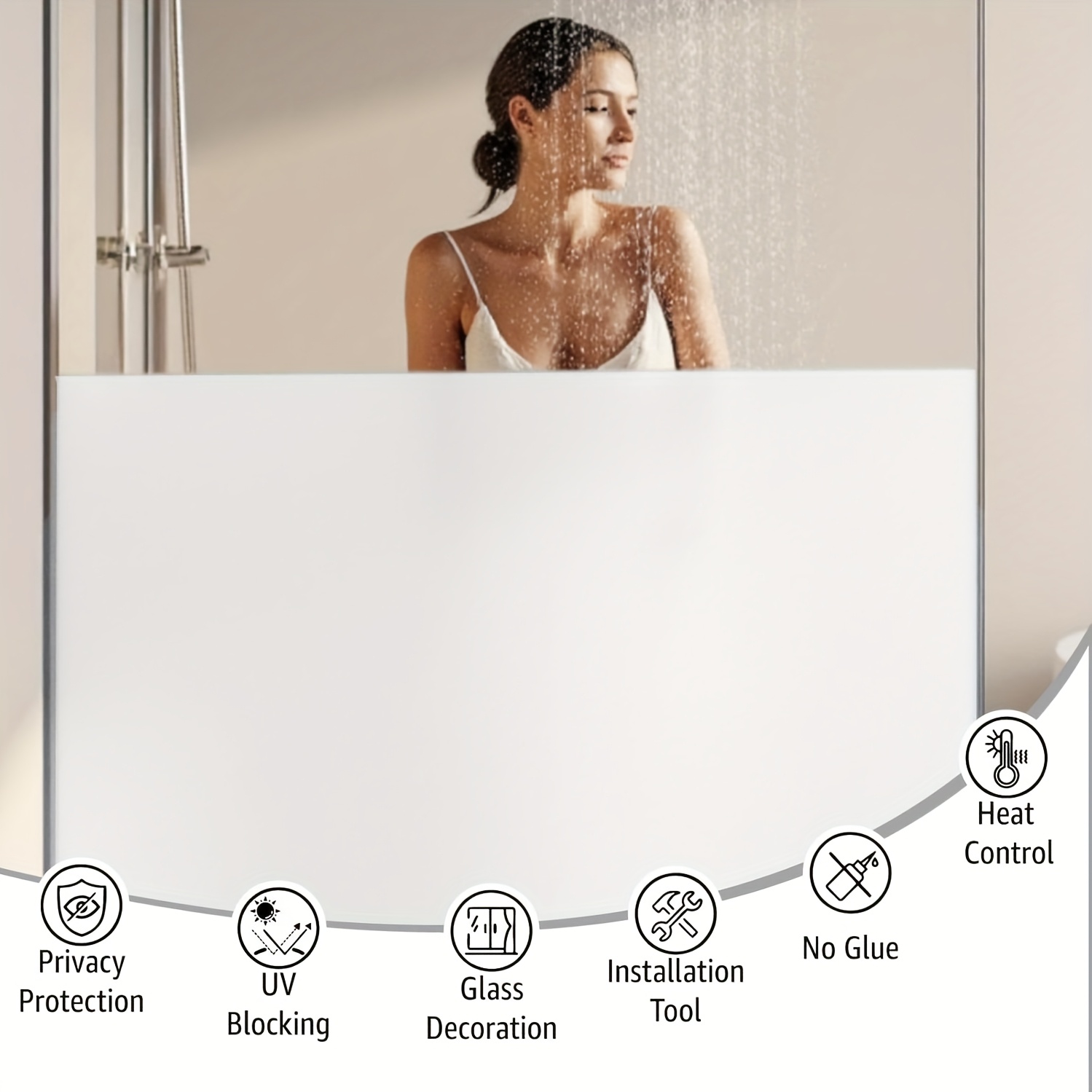 Home Bathroom Window - ฟิล์มติดกระจกกันมองเห็นสีขาวแบบด้าน ติดตั้งง่ายไม่ต้องใช้กาว ควบคุมความร้อน โปร่งแสง ถอดออกได้ เหมาะสำหรับกระจกในบ้าน