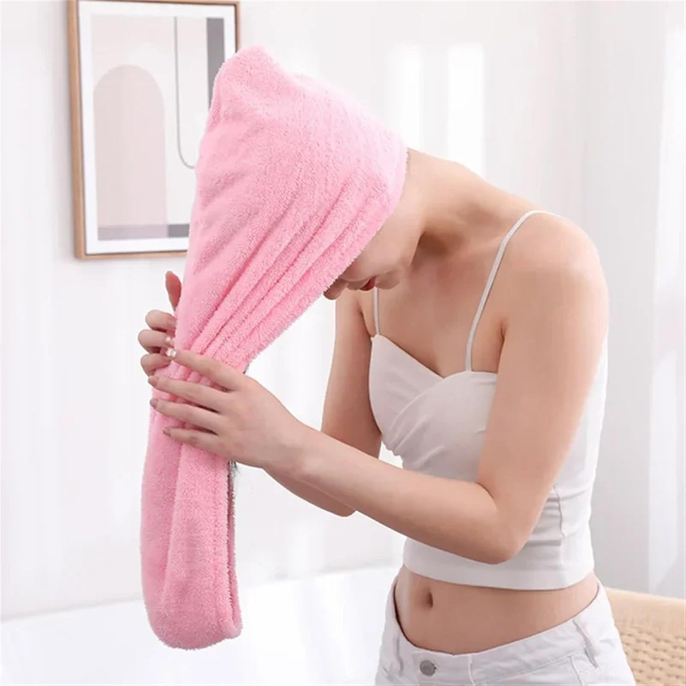 Home Bathroom Gadgets - ผ้าขนหนูคลุมผมคอรัลฟลีซ 1 ชิ้น สำหรับผู้หญิง แห้งเร็ว ผ้าขนหนูซับน้ำหนาพิเศษ