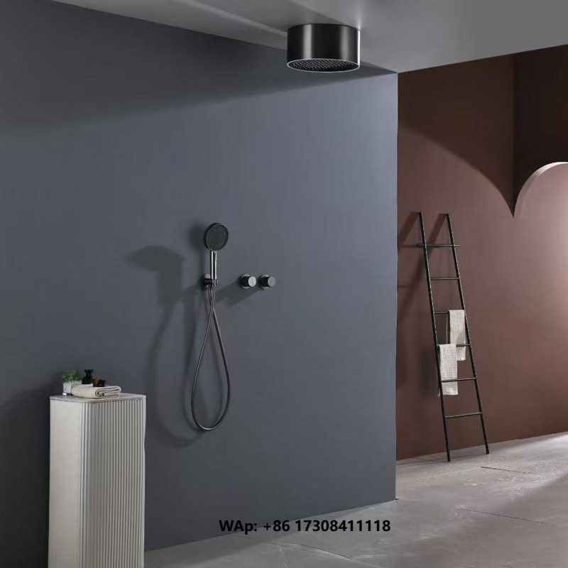 Shower Head Rain - ชุดก๊อกน้ำฝักบัว LED สีดำด้าน พร้อมระบบผสมน้ำฝังผนังสำหรับห้องน้ำ หัวฉีดนวดหมุนได้ เปลี่ยนสีได้