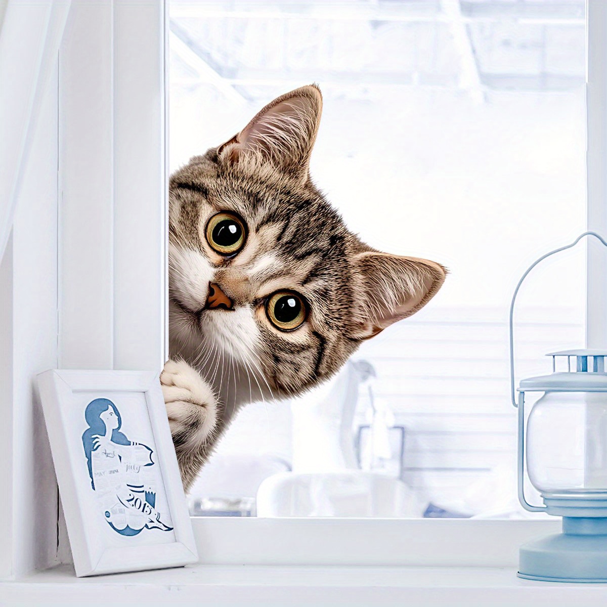 แมวตลกแอบมองหน้าต่างสติ๊กเกอร์ - Home Bathroom Window บทวิจารณ์และราคา