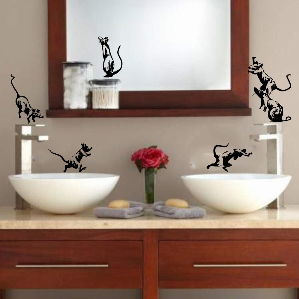 5Pcs Banksy ห้องน้ำหนูสติ๊กเกอ - Home Bathroom Window บทวิจารณ์และราคา