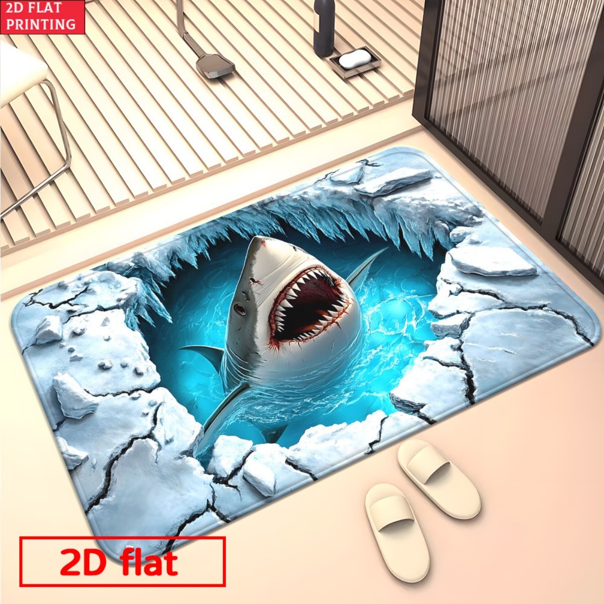 พรมลายฉลาม 3 มิติ กำจัดน้ำแข็ง - Home Bathroom Break บทวิจารณ์และราคา