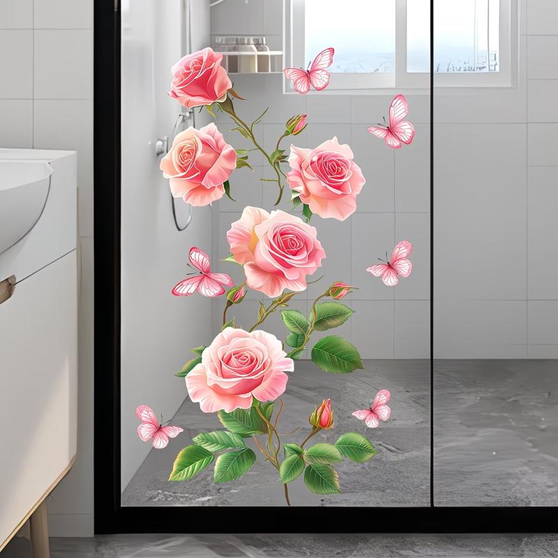 สติกเกอร์กระจกดอกกุหลาบที่ถอดอ - Home Bathroom Window บทวิจารณ์และราคา