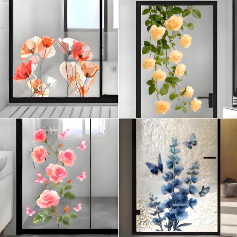 สติกเกอร์กระจกดอกกุหลาบที่ถอดอ - Home Bathroom Window บทวิจารณ์และราคา