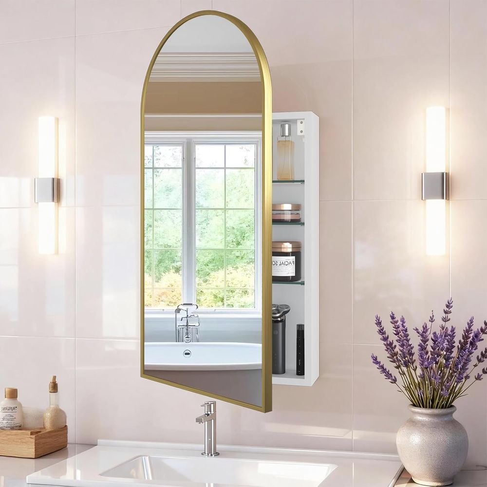 ตู้ยาในห้องน้ำทรงโค้งสีทองสุดห - Bathroom Cabinet Mirror บทวิจารณ์และราคา