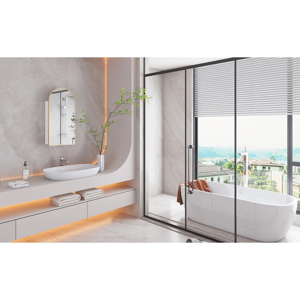 ตู้ยาในห้องน้ำทรงโค้งสีทองสุดห - Bathroom Cabinet Mirror บทวิจารณ์และราคา