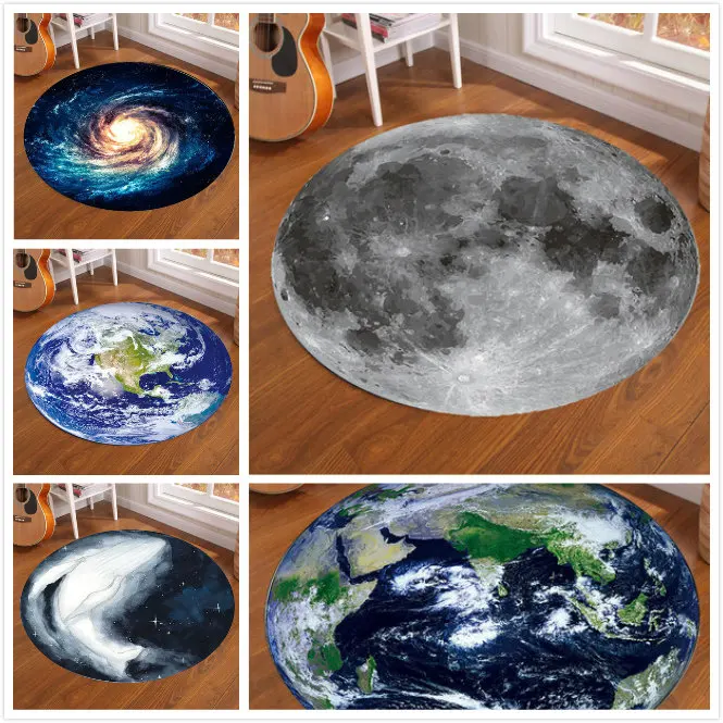 Galaxy Earth Moon พรมกลมสําหรั - Home Bathroom Rugs บทวิจารณ์และราคา